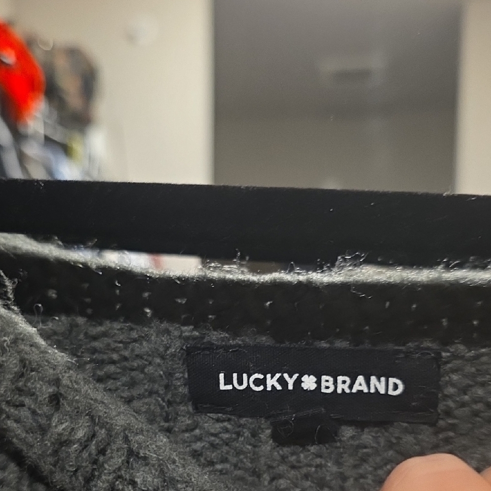 Lucky Brand Off-the-Shoulder Gray and Cream Sweater - Picture 2 of 3
